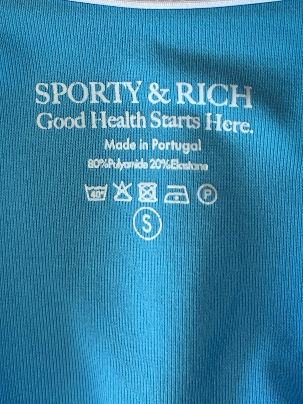 Sporty & Rich One Piece Swimsuit Scoop Back Blue White Trim S - Picture 6 of 12